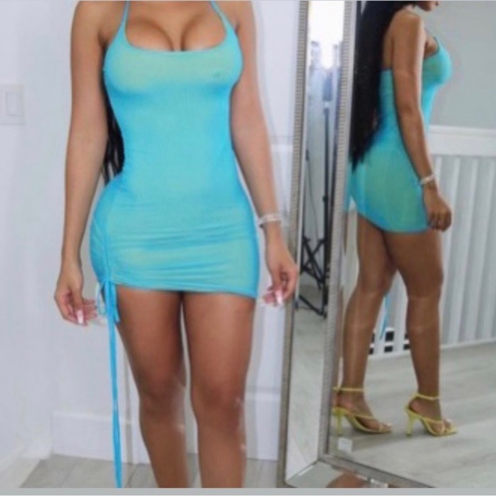 Aqua two tone halter dress